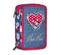 Seven Minnie Astuccio Scuola 3 Zip, Blu Denim, Portapenne Triplo Scomparto Completo Di Penne, Matite, Colori, Scuole Elementari, Bambina