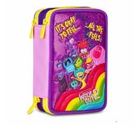 Seven Inside Out 2 Astuccio Scuola 3 Zip, Viola, Portapenne Triplo Scomparto Completo Di Penne, Matite, Colori, Accessori Zaino, Scuole Elementari, Bambina
