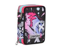 Seven Astuccio Scuola 3 Zip, Nero Viola Fucsia, Mark On Girl, Portapenne Triplo
