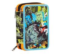 Astuccio Scuola Seven RexMe Dinosauro Rex 3 piani zip completo + portachiave fischietto e doppio set colori + Ricambio 12 pastelli e 12 pennarelli