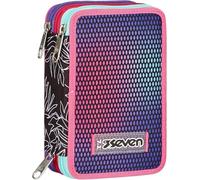 Astuccio Scuola Seven Shadefull Girl Rosa 3 piani zip completo + portachiave pailettes e doppio set colori + Ricambio 12 pastelli e 12 pennarelli