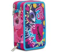 Astuccio Scuola Seven SJ Gang Girl Facce Viola Completo Triplo 3 Zip