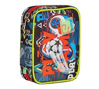 Astuccio Scuola Seven Speed Pad Funnygoal Calcio Chiusura zip completo + portachiave calcio 3D e doppio set colori + Ricambio 12 pastelli e 12 pennarelli