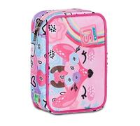 Astuccio Scuola Seven Speed Pad PinkHugh Gattino Chiusura zip completo + portachiave pailettes e doppio set colori + Ricambio 12 pastelli e 12 pennarelli