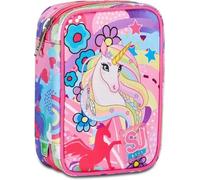 Astuccio Scuola Seven Speed Pad Unibraid Unicorno Chiusura zip completo + portachiave pailettes e doppio set colori + Ricambio 12 pastelli e 12 pennarelli