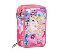 Astuccio Scuola Seven Unibraid Unicorno 3 piani zip completo + portachiave pailettes e doppio set colori + Ricambio 12 pastelli e 12 pennarelli