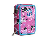 Astuccio Scuola SJ 3 Scomparti - Cuteled Girl Bambina - Completo di 36 Matite, Penne - Rosa
