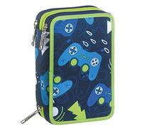 Astuccio Scuola SJ Ever 3 Scomparti - Player Boy Bambino - Completo di Matite, Pennarelli - Blu, Verde