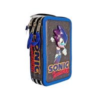 Astuccio Scuola Sonic Squishy 3 Zip Testa Morbida Antistress Multiscomparto Blu