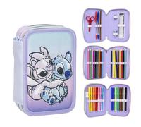 ASTUCCIO SCUOLA STITCH E ANGEL DISNEY MULTISCOMPARTO 3 ZIP PORTACOLORI GIOTTO