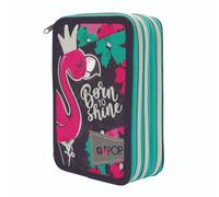 Giochi Preziosi Astuccio triplo GOPOP23 Flamingo 3 zip 18 matite colorate 18 pennarelli