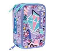 Mitama Astuccio Scuola 3 Scomparti, DOUBLE DIAMOND, con pennarelli, matite, pastelli ecc..