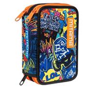 Mitama Astuccio Scuola 3 Scomparti, SKATE DREAM, con pennarelli, matite, pastelli ecc..