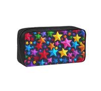 Astuccio semplice e spazioso con stampa di stelle colorate, organizer con cerniera per penne, pennarelli, piccoli articoli di cancelleria