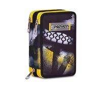 Seven Astuccio Scuola 3 zip GOLDEN PAINT, Nero, Portapenne attrezzato, Triplo scomparto, 45 pezzi, Completo di penne, matite e colori, Accessori Zaino, Scuola elementare, Asilo, Per bambini
