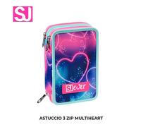 SJ GANG STYLE JAM GANG Astuccio Scuola 3 Zip Sj Ever, Viola, Portapenne Triplo Scomparto Completo Di Penne, Matite, Colori, Accessori Zaino, Scuola Elementare, Bambina