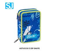 SJ GANG STYLE JAM GANG Astuccio Scuola 3 Zip Sj Ever, Blu, Portapenne Triplo Scomparto Completo Di Penne, Matite, Colori, Accessori Zaino, Scuola Elementare, Bambino