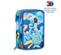 SJ GANG STYLE JAM GANG Astuccio Scuola 3 Zip 3D SPACE RIDE, Blu, Triplo Scomparto, Scocca con astronauta in rilievo, Portapenne Attrezzato, 45 pezzi, Accessori Zaino, Scuola elementare, Bambino