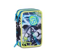 SJ GANG STYLE JAM GANG Astuccio Scuola 3 Zip GLACE PANTHER BOY, Grigio, Triplo Scomparto, 45 pezzi, Set cancelleria incluso, Pratica chiusura con zip, Scuola elementare, Bambino