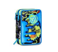 SJ GANG STYLE JAM GANG Astuccio Scuola 3 zip SOFT POUCH BOY, Blu, Triplo Scomparto, 45 pezzi, Portapenne Attrezzato, Completo di matite, penne e colori, Accessori Zaino, Scuola elementare, Bambino