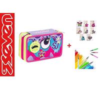 ASTUCCIO SEVEN SJ GANG girl ragazza limoni PEN PAD SCUOLA 3 PIANI completo + omaggio portachiave paillettes + omaggio penna colorata