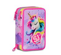 SJ GANG STYLE JAM GANG Astuccio Scuola 3 Zip Fable Journey, Rosa, Portapenne Triplo Scomparto Completo Di Penne, Matite, Colori, Accessori Zaino, Scuola Elementare, Bambina