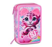 SJ GANG STYLE JAM GANG Astuccio Scuola 3 Zip HEART BUDDY GIRL, Rosa, Triplo Scomparto, 45 pezzi, Set cancelleria incluso, Pratica chiusura con zip, Scuola elementare, Bambina