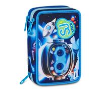 SJ GANG STYLE JAM GANG Astuccio Scuola 3 Zip SPACE LED BOY, Blu, Triplo Scomparto, 45 pezzi, Set cancelleria incluso, Pratica chiusura con zip, Scuola elementare, Bambino