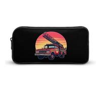 Astuccio sottile con linea rossa e camion dei pompieri al tramonto, grande capacità, astuccio per penne, astuccio per cancelleria, organizer per trucchi