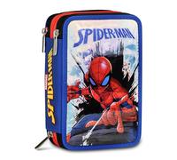 Seven Astuccio Scuola 3 zip Spiderman, Blu, Triplo Scomparto, Portapenne Attrezzato, Contenuto 44 pezzi, Cancelleria inclusa, Accessori Zaino, Scuola elementare e asilo, Bambino