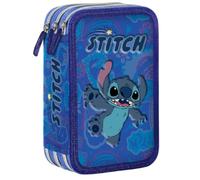 Astuccio STITCH 3 Scomparti Zip Cerniere completo di Colori GIOTTO, Astuccio Scuola Triplo 3 scomparti Bambina Bambino blu Stitch