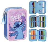 Cartoon Astuccio Stitch Disney – Multiscomparto 3 zip, completo 44 pezzi per la scuola