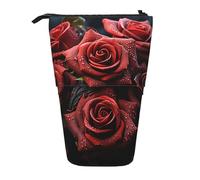 Astuccio telescopico a forma di tartaruga e ibisco, astuccio portatile per matite pop up, astuccio per trucchi per regalo di festa, Rose rosse., Taglia unica