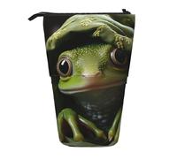 Astuccio telescopico con bandiera e stelle, con supporto per matite, portatile, astuccio per matite pop up, borsa per il trucco per regalo di festa, La rana verde tira fuori la testa dalla tasca,