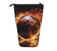 Astuccio telescopico con bandiera e stelle, con supporto per matite, portatile, astuccio per matite pop up, borsa per il trucco per regalo di festa, Palla da bowling bruciante, Taglia unica