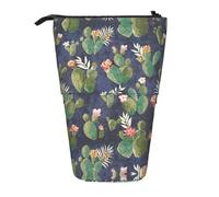 Astuccio telescopico con cactus acquerello, in tessuto Oxford, portatile, per ragazzi, ragazze, adolescenti, studenti, ufficio, Nero , Taglia unica