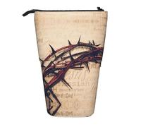 Astuccio telescopico con cerniera e corona di spine, portatile, per scuola, ufficio, studente, Nero , Taglia unica