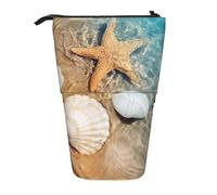 Astuccio telescopico con conchiglie e stelle marine sulla spiaggia, in tessuto Oxford, portatile, per ragazzi, ragazze, adolescenti, studenti, ufficio, Nero , Taglia unica