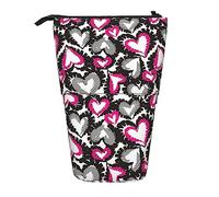 Astuccio telescopico con cuori rosa e neri, astuccio per cancelleria, portapenne con cerniera, Come mostrato, Taglia unica, Zaino per la scuola