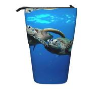 Astuccio telescopico con due tartarughe sottomarine sotto il mare, in tessuto Oxford, portatile, per ragazzi, ragazze, adolescenti, studenti, ufficio, Nero , Taglia unica