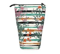Astuccio telescopico con gallo e gallina, astuccio portamatite portatile, astuccio per matite pop up, borsa per il trucco per regalo di festa, Fiori di campo a righe floreali, Taglia unica