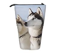 Astuccio telescopico con gallo e gallina, astuccio portamatite portatile, astuccio per matite pop up, borsa per il trucco per regalo di festa, Cani Husky, Taglia unica