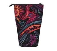 Astuccio telescopico con gallo e gallina, astuccio portamatite portatile, astuccio per matite pop up, borsa per il trucco per regalo di festa, Motivo tribale tropicale mistico, Taglia unica