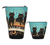 Astuccio telescopico con gatti sdraiati sulla tastiera del pianoforte, portapenne, astuccio pop up, grazioso astuccio per cosmetici, borsa da viaggio per cosmetici, borsa portatile per articoli da