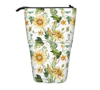 Astuccio telescopico con girasole e mais, in tessuto Oxford, portatile, per ragazzi, ragazze, adolescenti, studenti, ufficio, Nero , Taglia unica