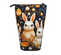 Astuccio telescopico con mulino a vento sul campo in piedi astuccio portamatite portatile Pop Up Pencil Holder Makeup Bag per regalo di vacanza, Tre coniglietti pasquali, Taglia unica