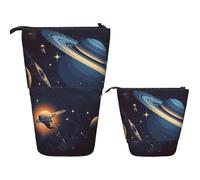 Astuccio telescopico con stampa dello spazio esterno, astuccio in piedi per cancelleria da ufficio, astuccio pop-up per matite retrattile, astuccio per matite per lavoro, Nero , Taglia unica