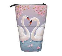 Astuccio telescopico con stampa di note musicali, astuccio per matite portatile, astuccio per matite pop up, borsa per trucco per regalo di festa, Cigni bianchi con albero floreale rosa, Taglia unica