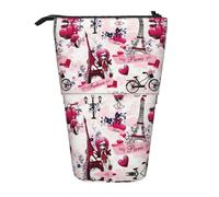 Astuccio telescopico con stampa di paesaggio urbano Parigi Torre Eiffel Francia Stand Up Carino Astuccio Cancelleria Penna Astuccio Cosmetici, Nero , Taglia unica, Organizer per borse