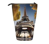 Astuccio telescopico con stampa di paesaggio urbano Parigi Torre Eiffel Francia Stand Up Carino Astuccio Cancelleria Penna Astuccio Cosmetici, Nero , Taglia unica, Organizer per borse
